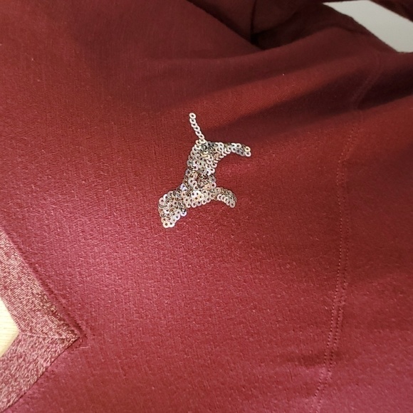 PINK VICTORIA SECRETS, long sleeves burgundy tee with sequins. Size small petite - Picture 2 of 8